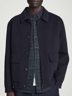COS relaxed checked wool overshirt M navy white shirt jacket shacket timeless